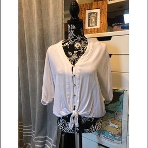 White Blouse with Tie and Button Details Size L